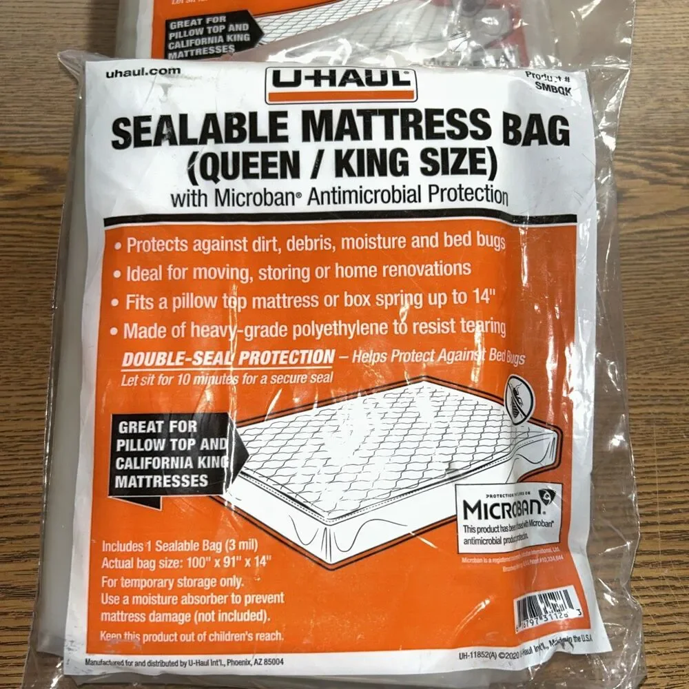 U-Haul Sealable Mattress Bags Queen/King Lot of 2 100”x91”x14”